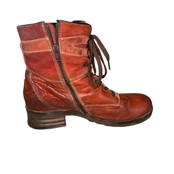 Dromedaris Womens Kara Scrunched Red Cognac Leather Suede Boot 9 Boho Bootie - Picture 10 of 13